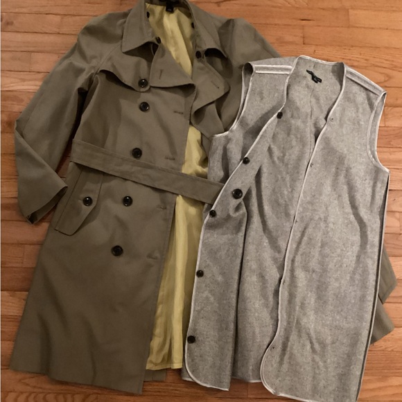 NEW GAP TRENCH COAT REMOVABLE INTERIOR VEST - CHARTREUSE LINING - RICH WARM TAN - Picture 1 of 16